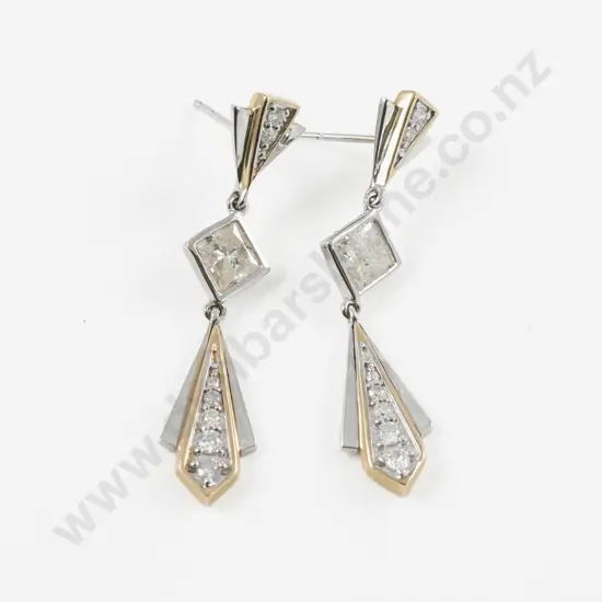 Pair 14ct White Gold Eight Stone Diamond Pendant Drop Earrings