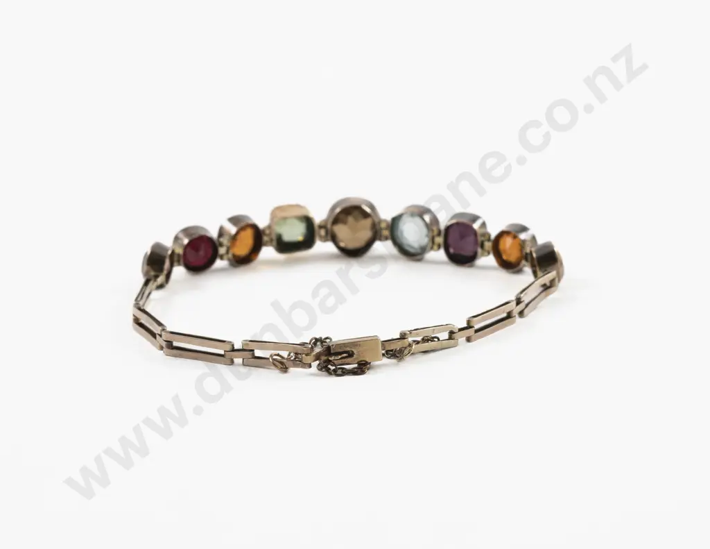 9ct Multi Gem Stone Fancy Link Bracelet Image 1++
