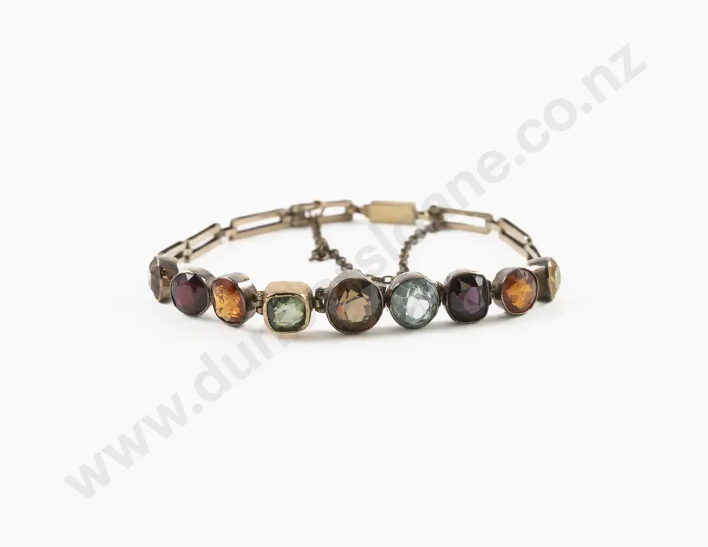 9ct Multi Gem Stone Fancy Link Bracelet Image 1++