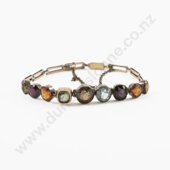 9ct Multi Gem Stone Fancy Link Bracelet