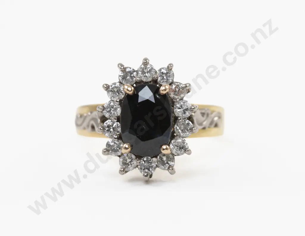 18ct 15Stone Diamond and Sapphire Cluster Ring Image 1++