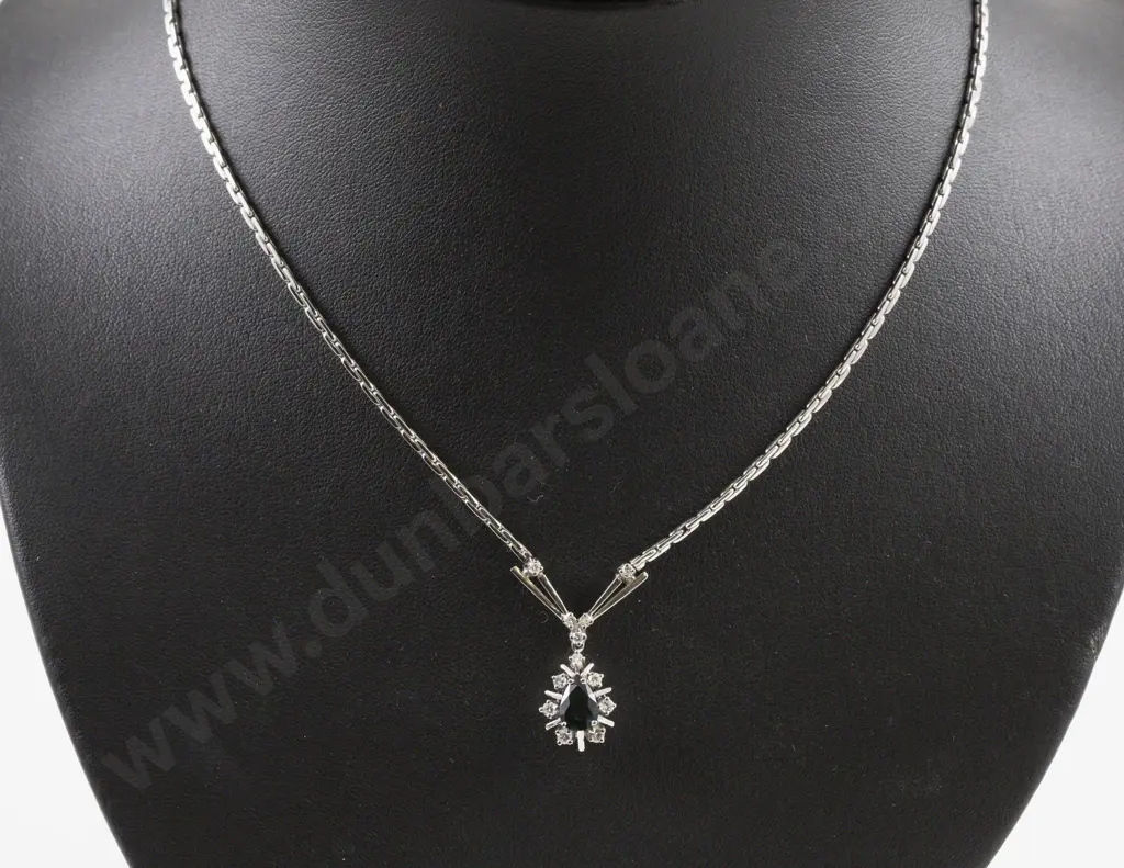14ct White Gold 13Stone Diamond and Sapphire Cluster Pendant Image 1++
