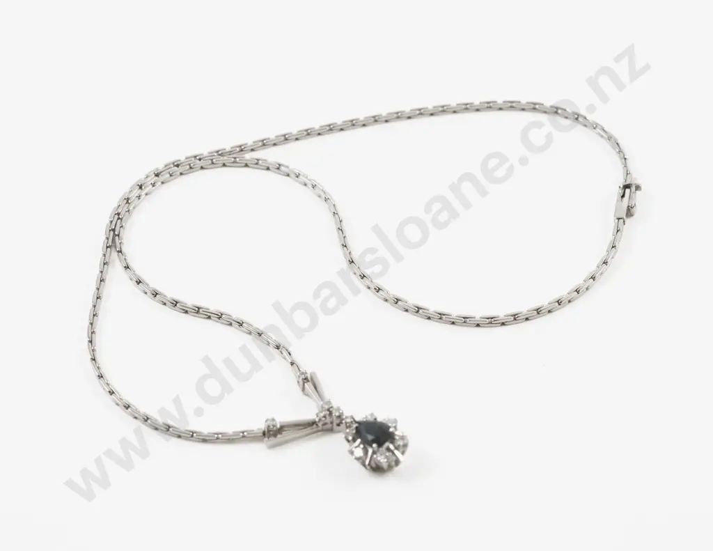 14ct White Gold 13Stone Diamond and Sapphire Cluster Pendant Image 1++