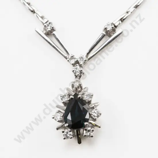 14ct White Gold 13Stone Diamond and Sapphire Cluster Pendant