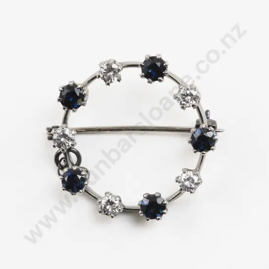 18ct White Gold Ten Stone Diamond and Sapphire Brooch