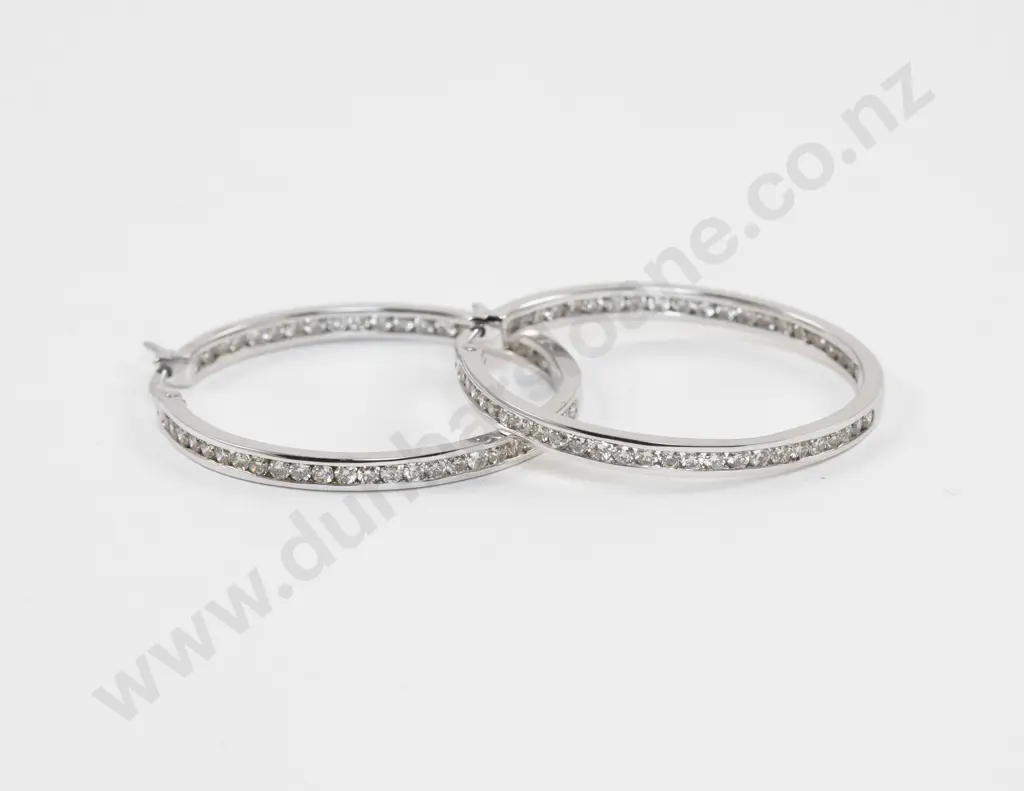 Pair 18ct White Gold Diamond Hoop Earrings Image 1++