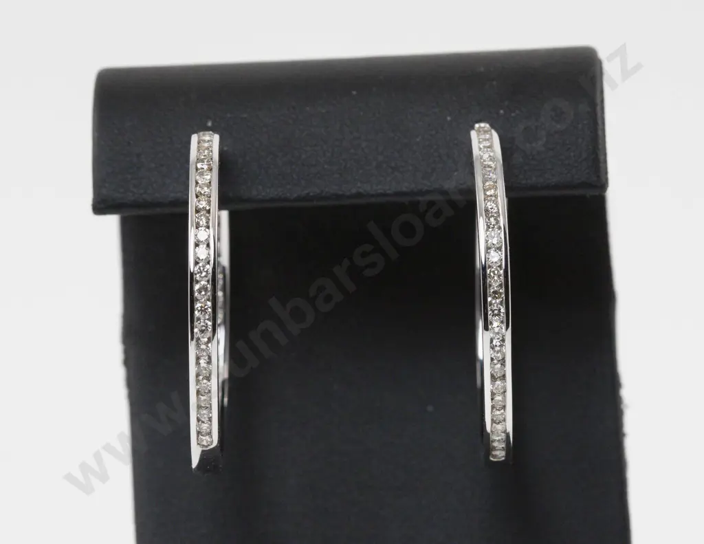 Pair 18ct White Gold Diamond Hoop Earrings Image 1++