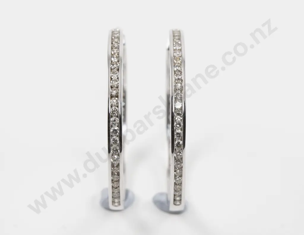 Pair 18ct White Gold Diamond Hoop Earrings Image 1++