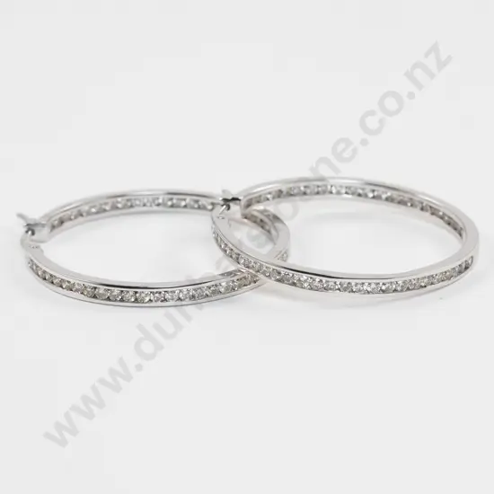 Pair 18ct White Gold Diamond Hoop Earrings
