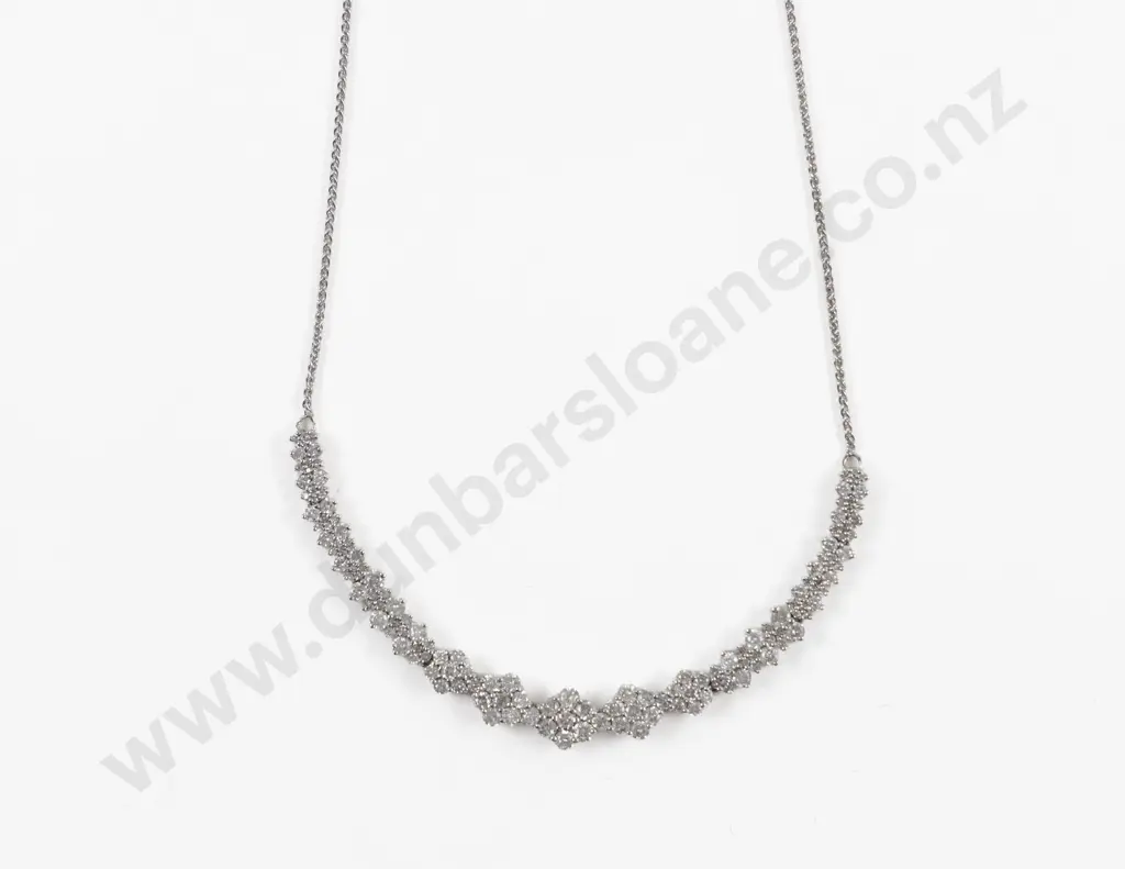 Macy & Co. New York 14ct White Gold 138Stone Dimaond Floret Cluster Necklace Image 1++