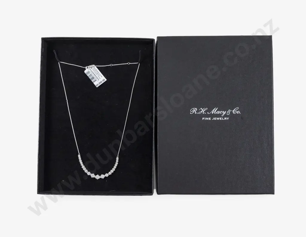 Macy & Co. New York 14ct White Gold 138Stone Dimaond Floret Cluster Necklace Image 1++