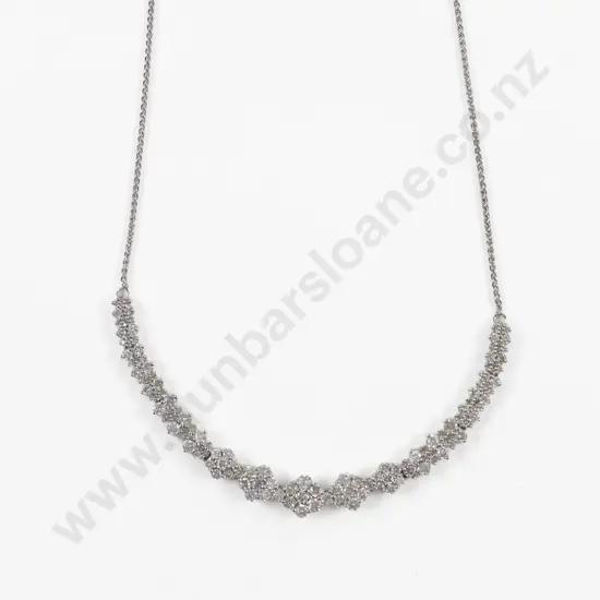 Macy & Co. New York 14ct White Gold 138Stone Dimaond Floret Cluster Necklace