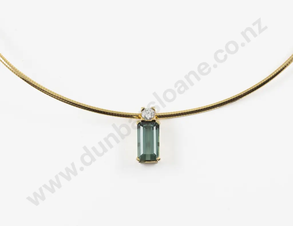 18ct Two Stone Diamond and Tourmaline Pendant Image 1++