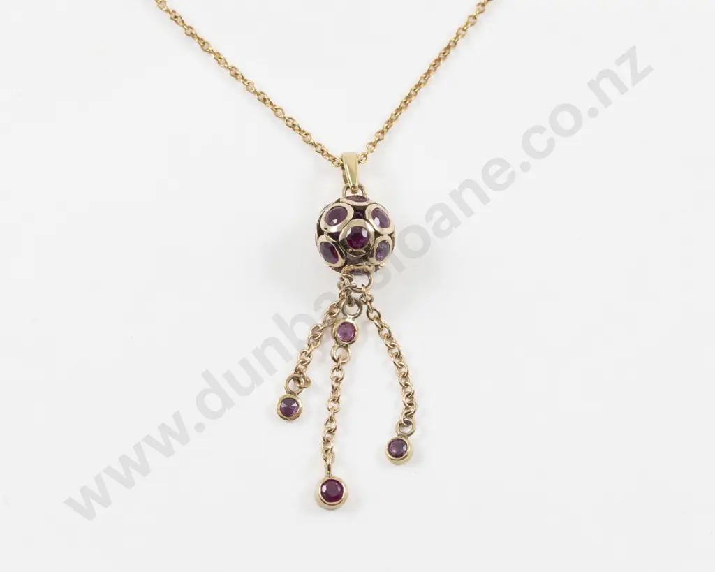 9ct 17Stone Ruby Ball Pendant Image 1++