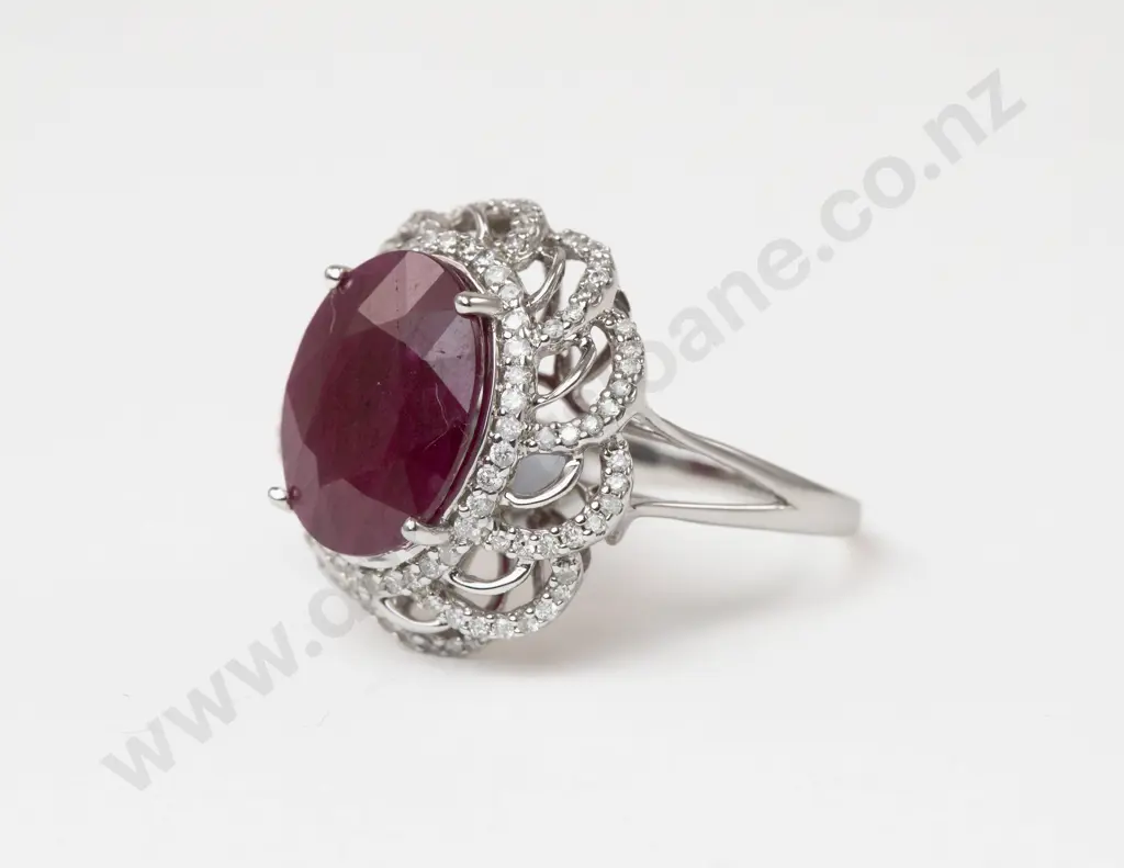 14ct White Gold 117Stone Diamond and Ruby Dress Ring Image 1++