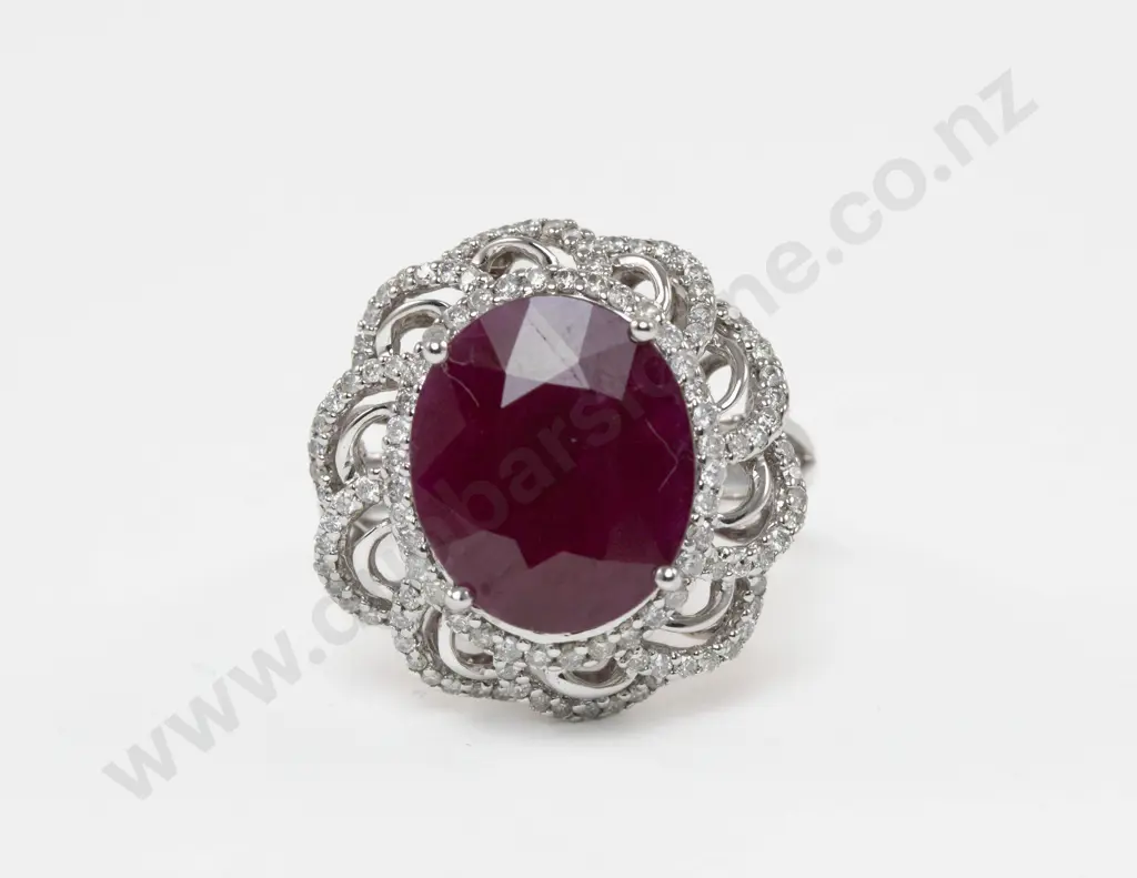 14ct White Gold 117Stone Diamond and Ruby Dress Ring Image 1++
