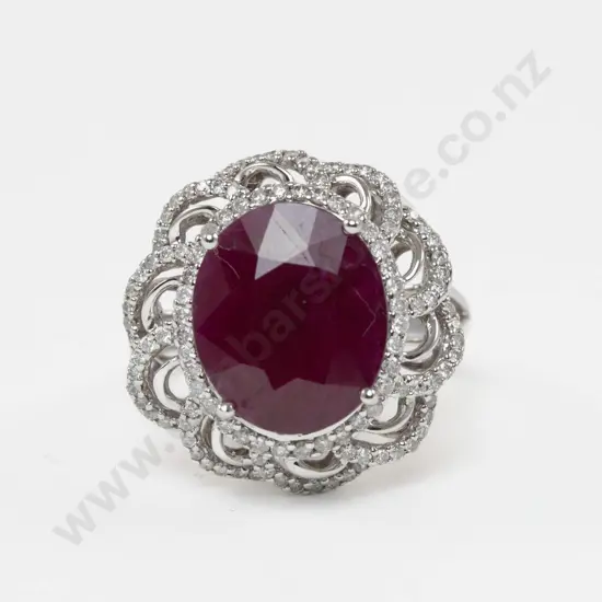 14ct White Gold 117Stone Diamond and Ruby Dress Ring