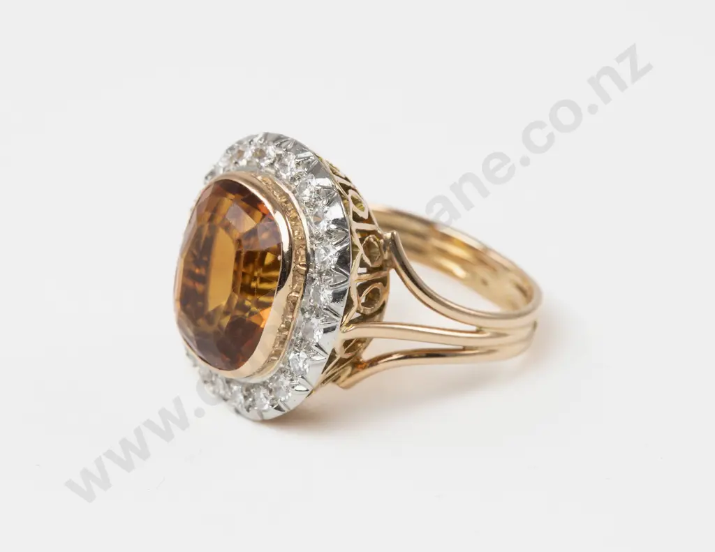 18ct 21Stone Diamond and Madeira Citrine Cluster Ring Image 1++