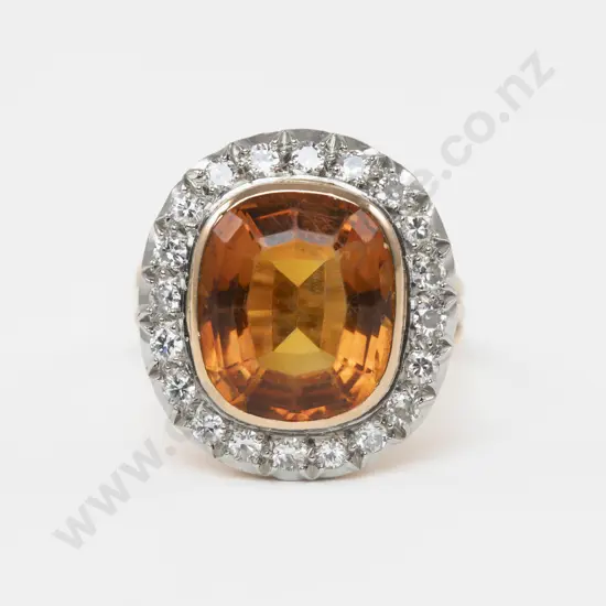 18ct 21Stone Diamond and Madeira Citrine Cluster Ring