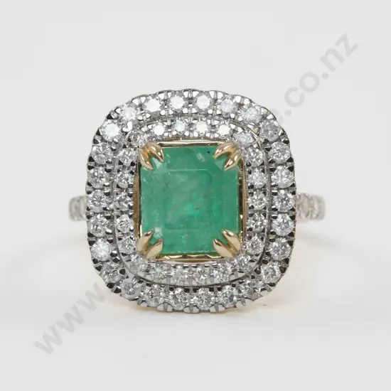14ct 57Stone Diamond and Emerald Cluster Ring