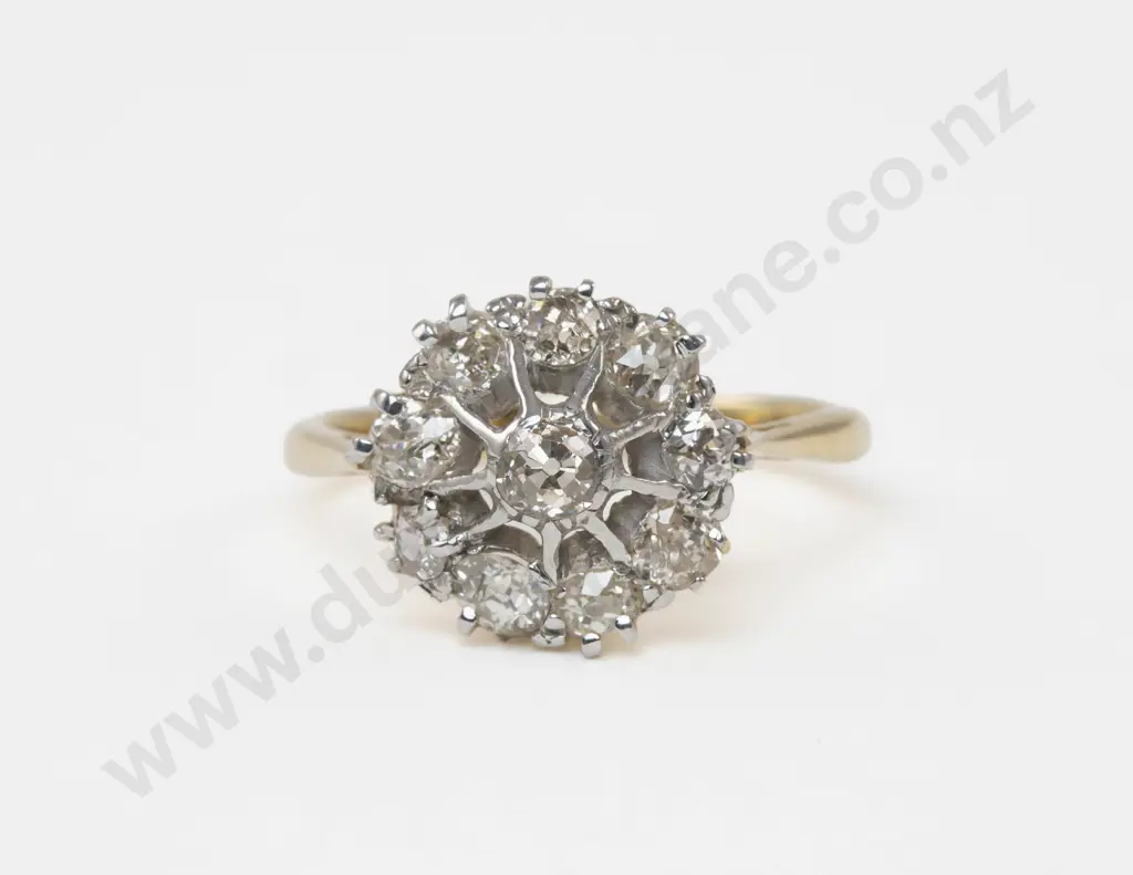 18ct Yellow and White Gold Ten Stone Diamond Cluster Ring Image 1++