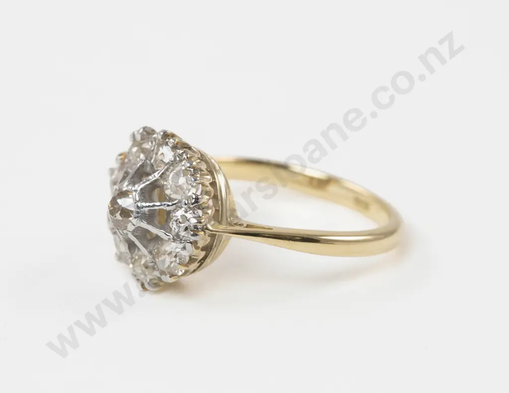 18ct Yellow and White Gold Ten Stone Diamond Cluster Ring Image 1++