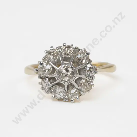 18ct Yellow and White Gold Ten Stone Diamond Cluster Ring