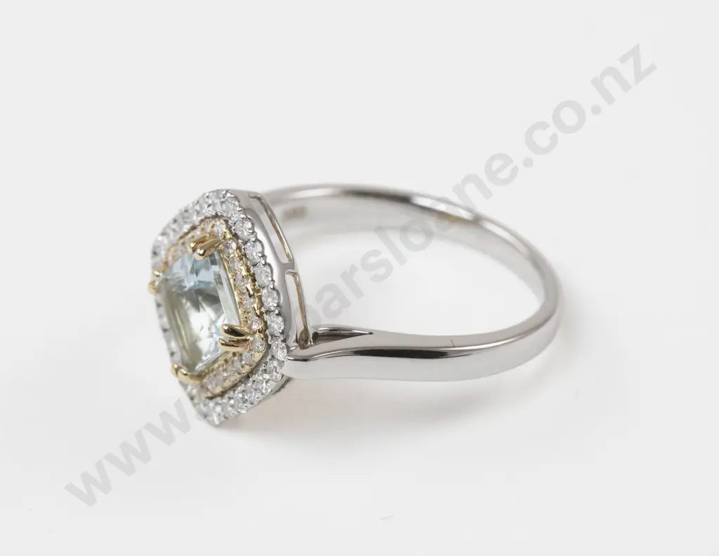 14ct White and Yellow Gold 51Stone Diamond and Aquamarine Cluster Ring Image 1++