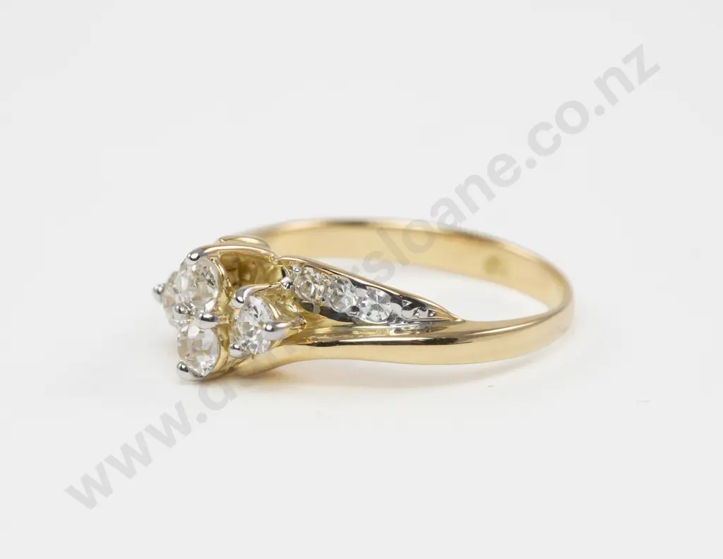 18ct Ten Stone Diamond Ring central claw set four old mine cut diamonds set with six round single cut shoulder diamonds Image 1++