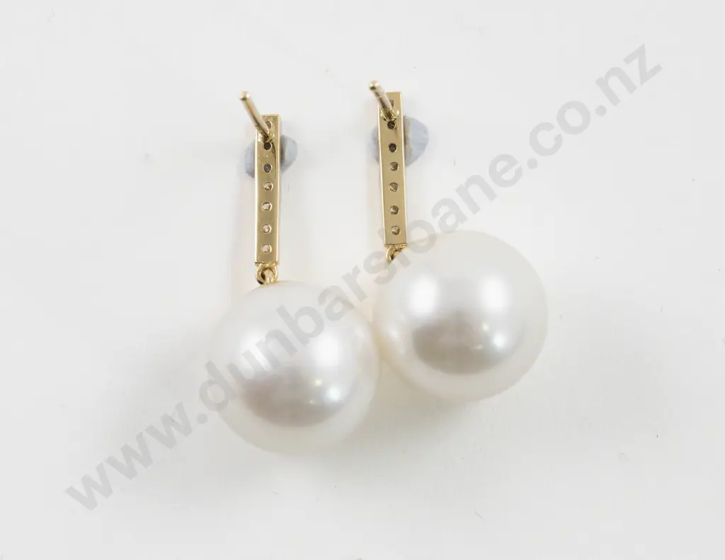 Pair 18ct South Sea Cultured Pearl and Diamond Pendant Drop Earrings Image 1++