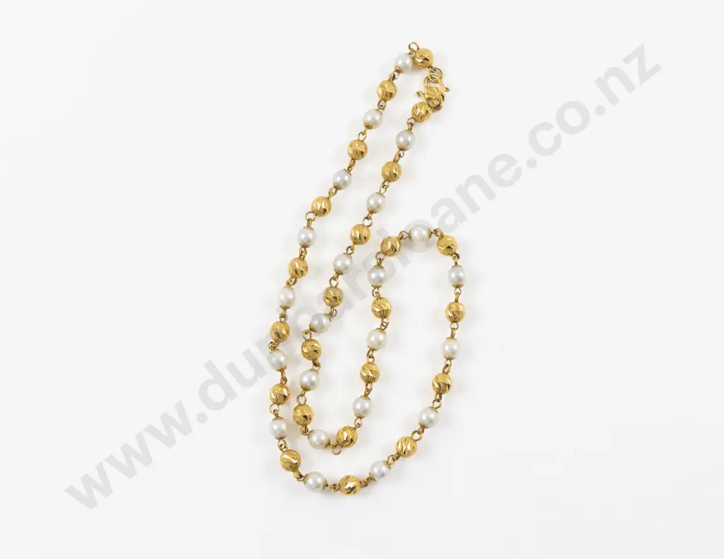 22ct Gold Bead and Cultured Pearl Necklace Image 1++