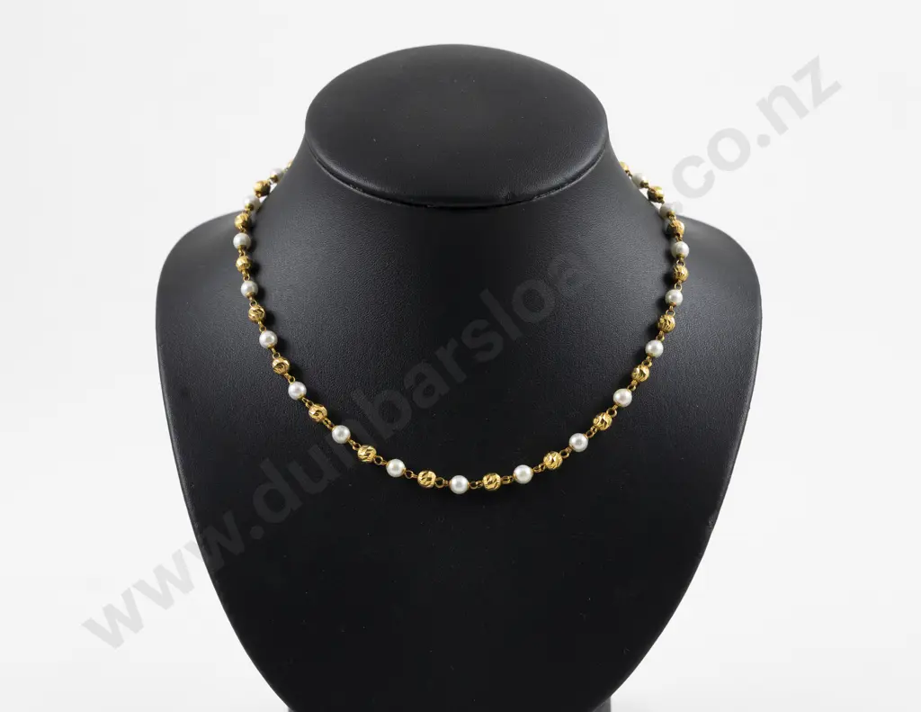22ct Gold Bead and Cultured Pearl Necklace Image 1++