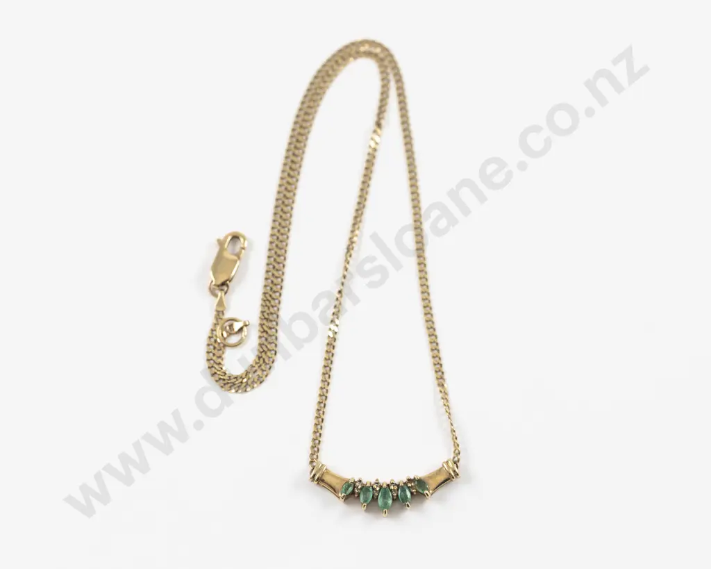 9ct Five Stone Emerald Pendant Necklace Image 1++