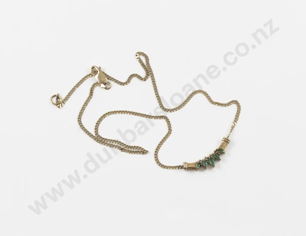 9ct Five Stone Emerald Pendant Necklace Image 1++