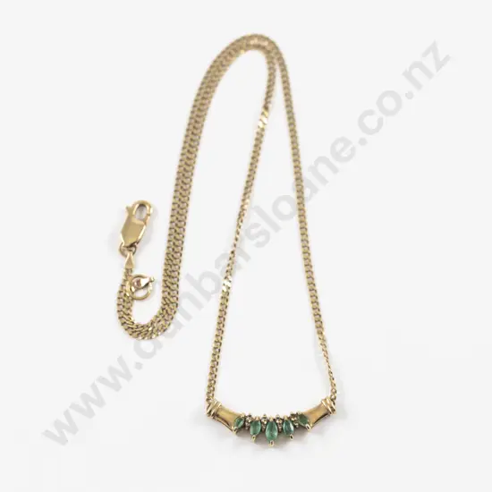 9ct Five Stone Emerald Pendant Necklace