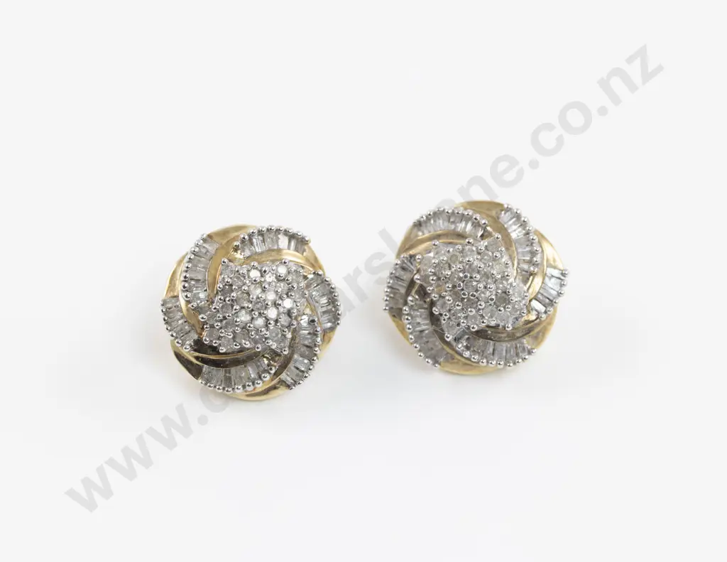 Pair 10ct 60Stone Diamond Stud Earrings Image 1++