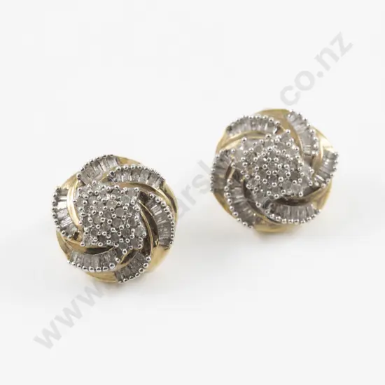 Pair 10ct 60Stone Diamond Stud Earrings