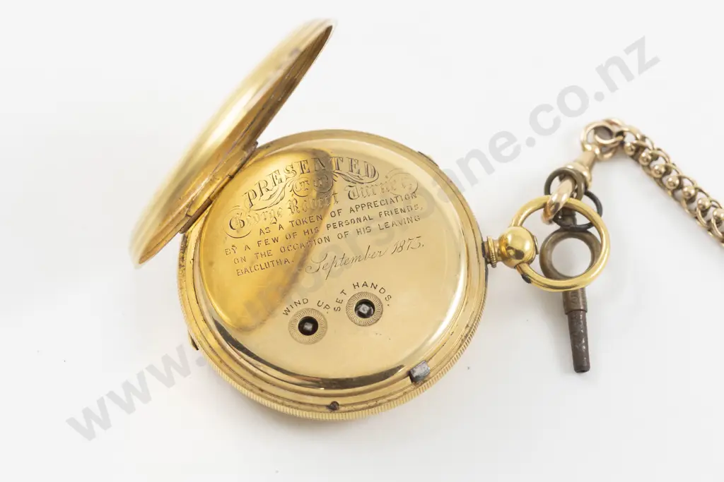 Harinsworth & Co London 18ct Hunter Case Key Wind Pocket Watch on 15ct Albert Chain Image 1++