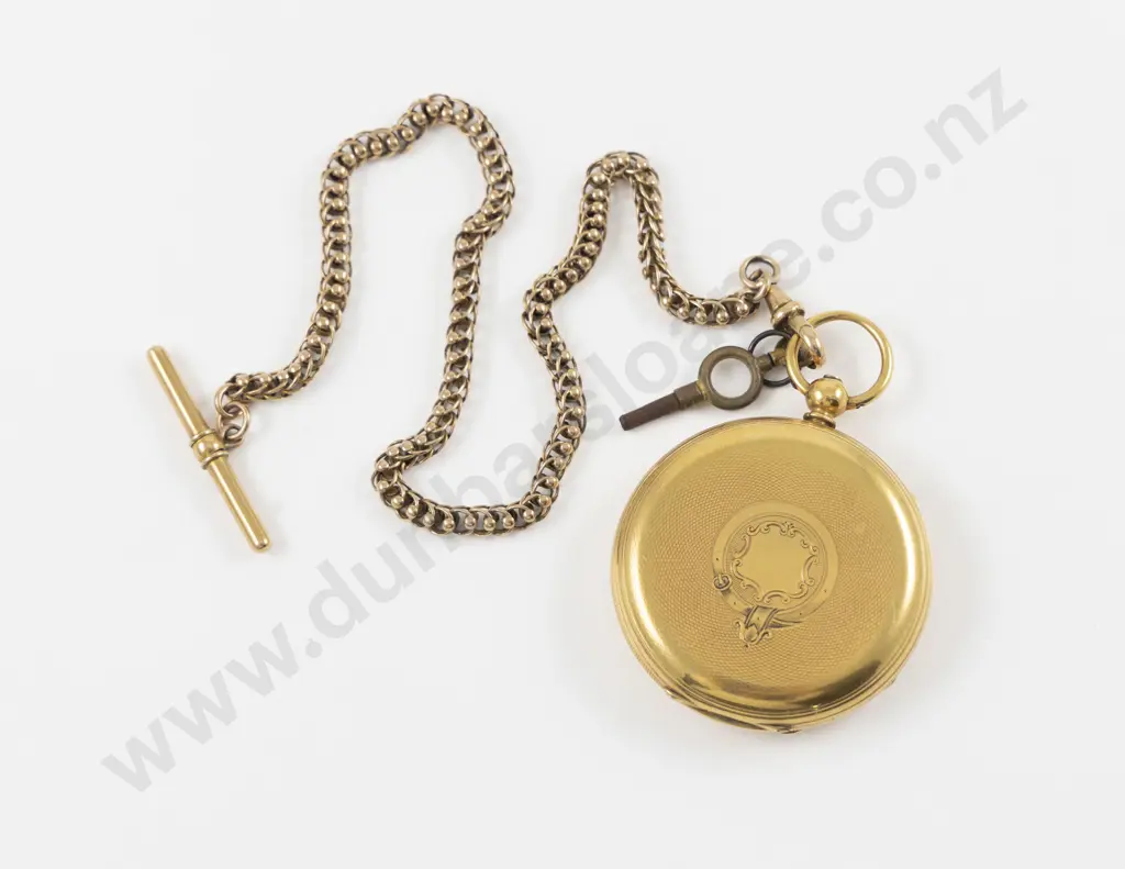 Harinsworth & Co London 18ct Hunter Case Key Wind Pocket Watch on 15ct Albert Chain Image 1++