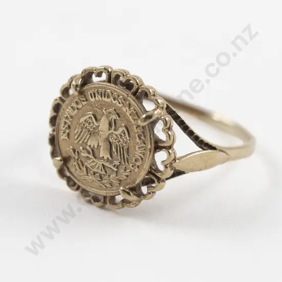 Vintage 9ct Mounted Two Peso Gold Coin Ring
