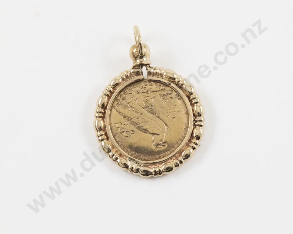 9ct Mounted 1914 (USA) Indian Head Two Dollar Fifty Gold Coin Pendant Image 1++