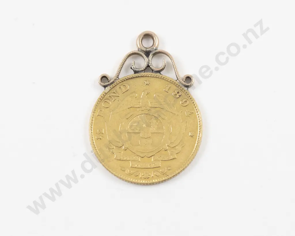 9ct Mounted 1894 South African Republic Half Pond Gold Coin Image 1++