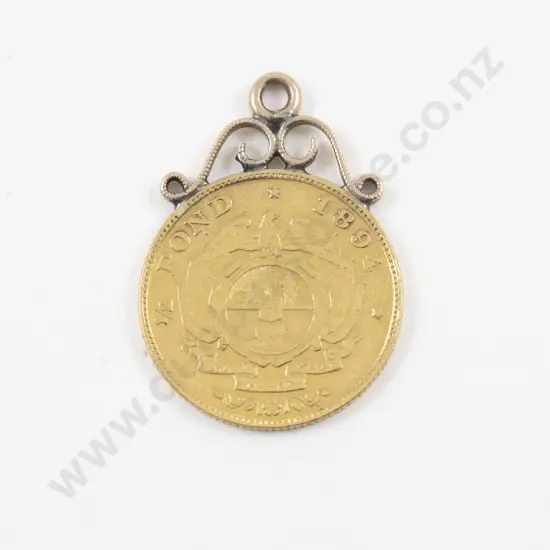 9ct Mounted 1894 South African Republic Half Pond Gold Coin
