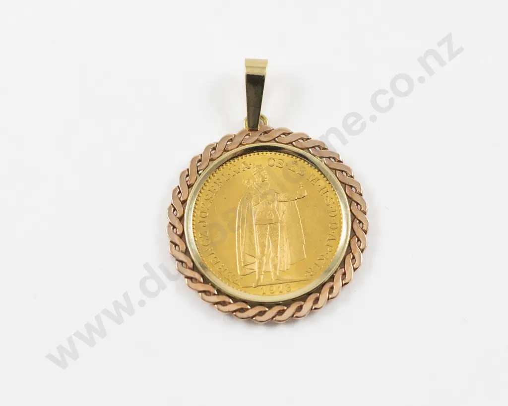 14ct Mounted 1913 Hungarian 10 Korona Gold Coin Pendant Image 1++