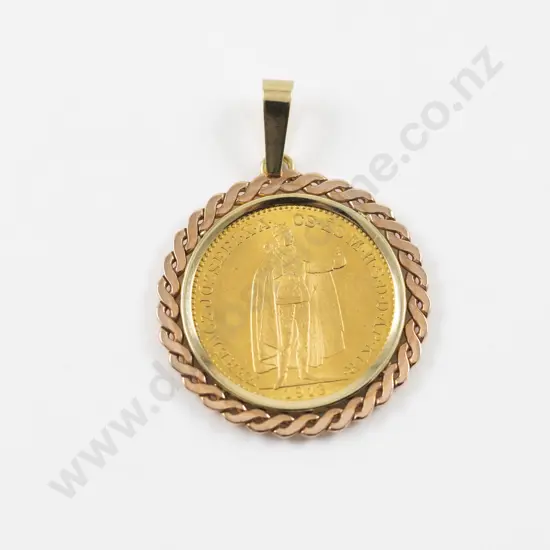 14ct Mounted 1913 Hungarian 10 Korona Gold Coin Pendant