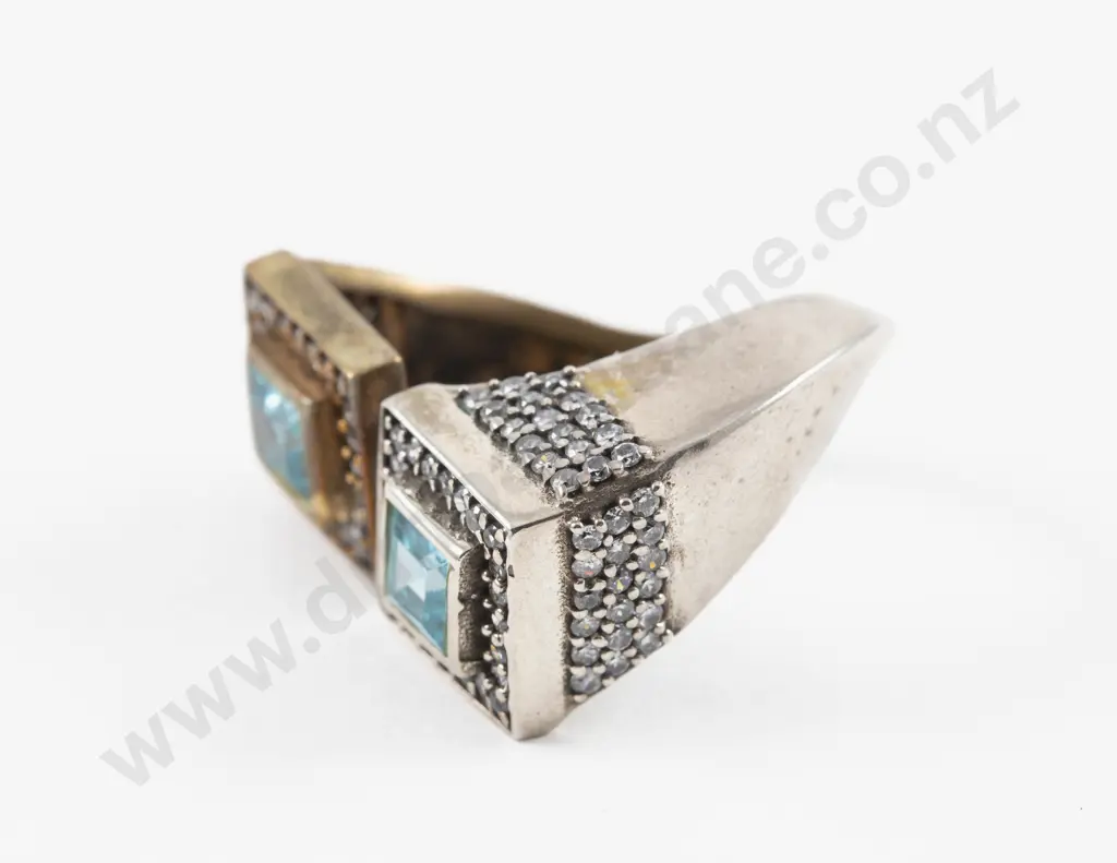 S/S and Gold Plated Blue Crystal and Cubic Zirconia Cocktail Ring Image 1++