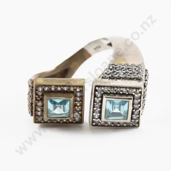 S/S and Gold Plated Blue Crystal and Cubic Zirconia Cocktail Ring