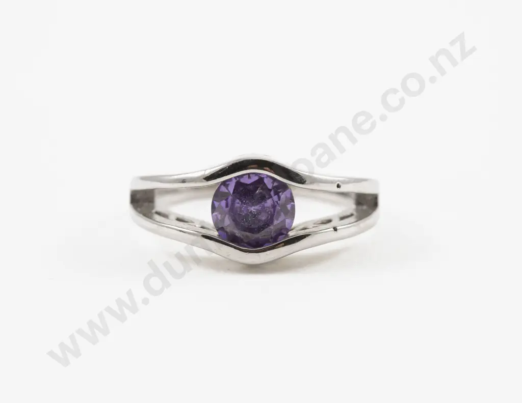 S/S Single Stone Amethyst Ring Image 1++