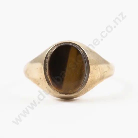 9ct Single Stone Tiger Eye Signet Style Ring