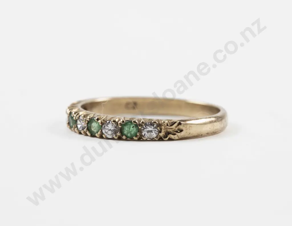 9ct Nine Stone Emerald and Cubic Zirconia Ring Image 1++